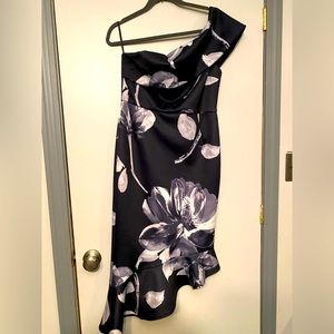 ASOS black and gray floral one shoulder dress